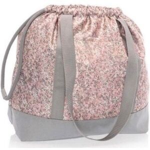 Pink and Gray Print Tote with Drawstring Closure